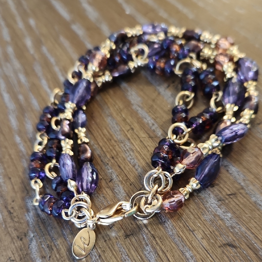 Liz Claiborne Purple and Gold Tone Beaded Bracelet
